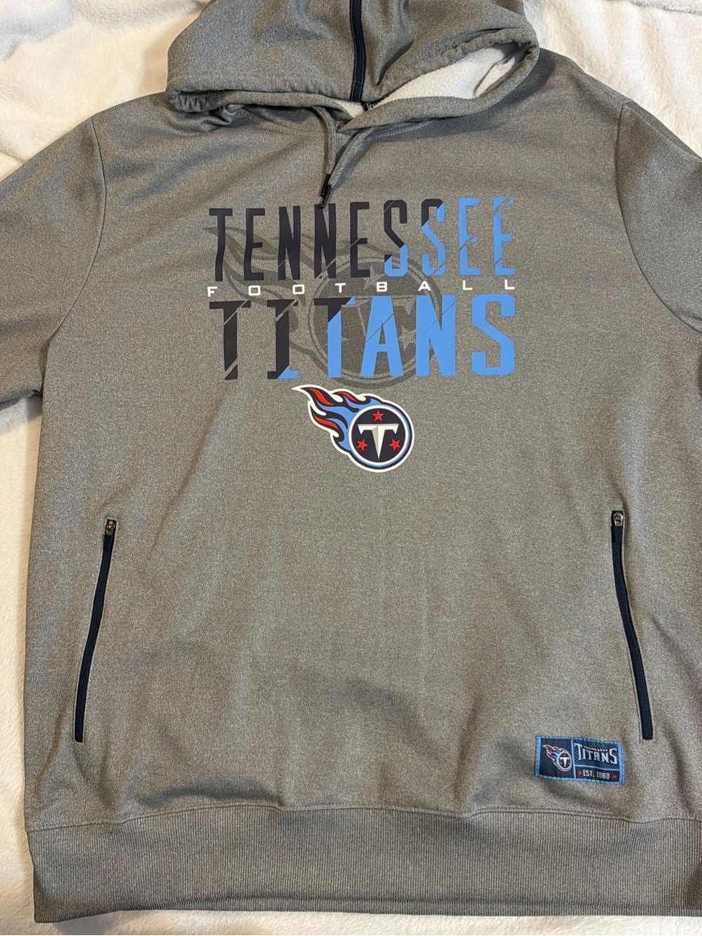 NFL Tennessee Titans Gray Hooded Zip-Up with Blue & Black Lettering